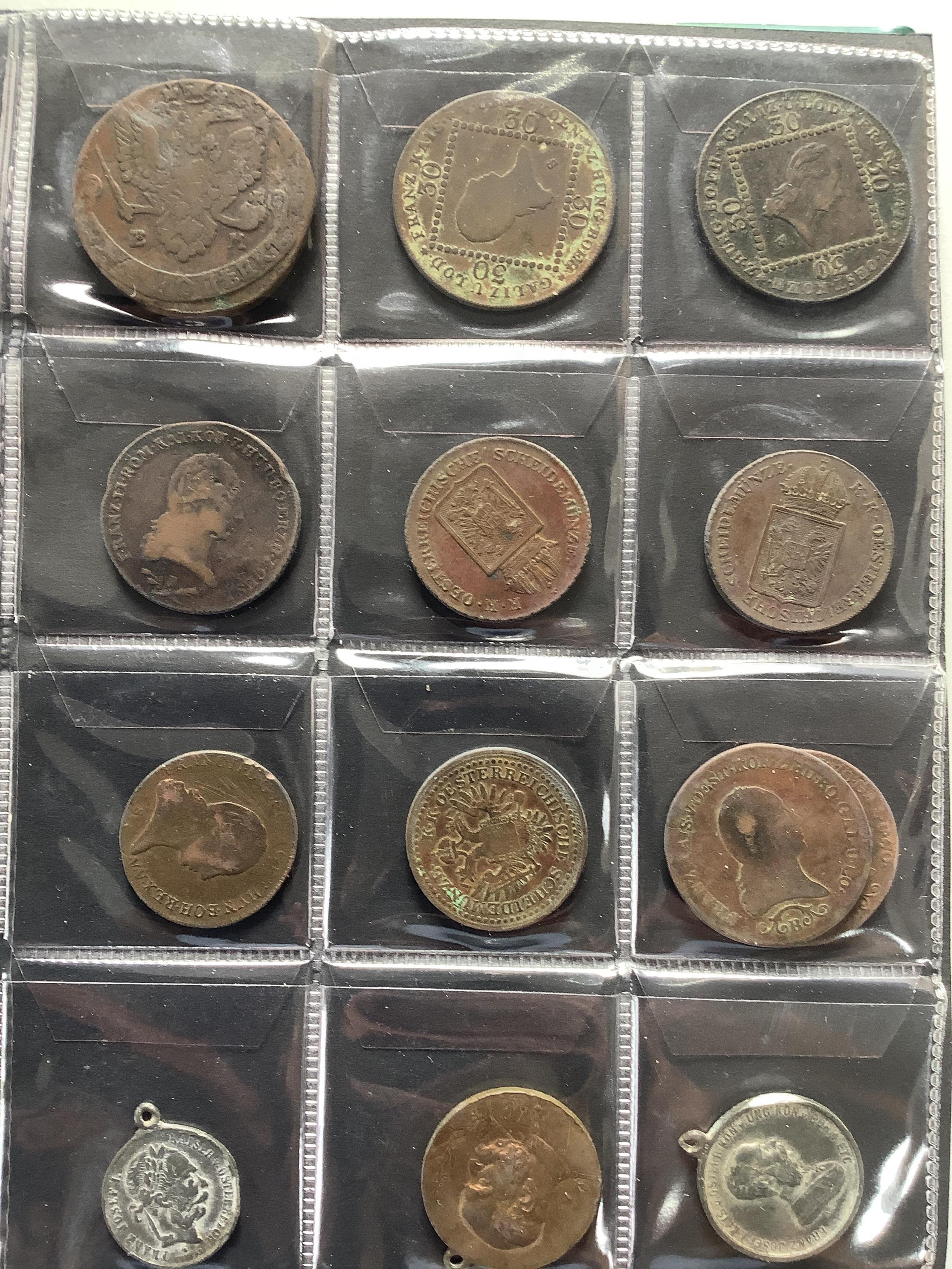German, Austrian and World coins, in 3 albums, highlights include-, Austria, 17th-20th century; Maria Theresa half Thaler 1759, cleaned otherwise VF, various 1920s-1930s commemorative two shillings, VF or better, France,
